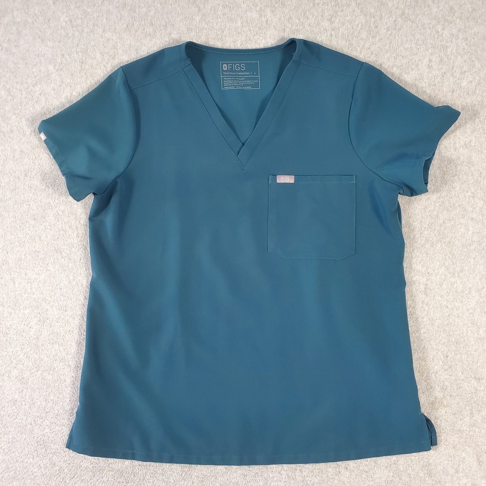 FIGS Scrub Catarina Top Womens Size Large Caribbean Blue Technical Collection